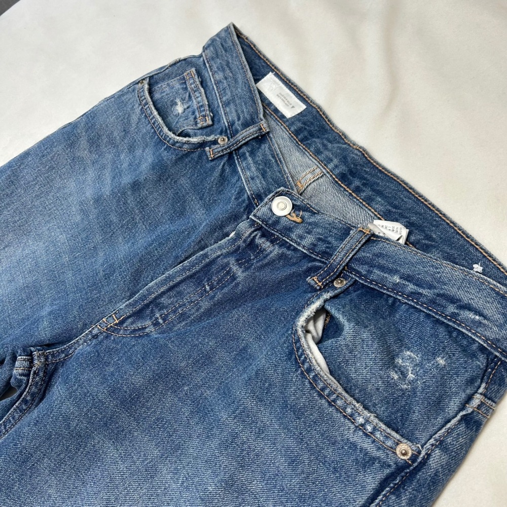 Zara Womens Distressed Straight Leg Jeans Blue Denim Size 6